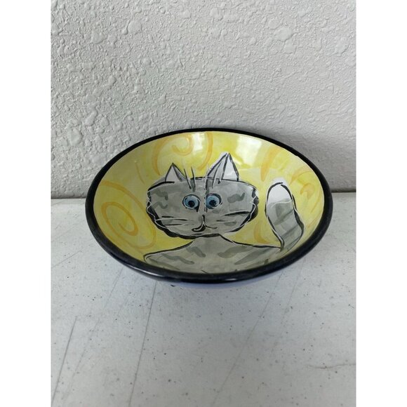 KAREN FIORINO POTTERY Cat And Mouse Bowl Clay Lick Creek Pottery Folk Art 2000 - Picture 4 of 11